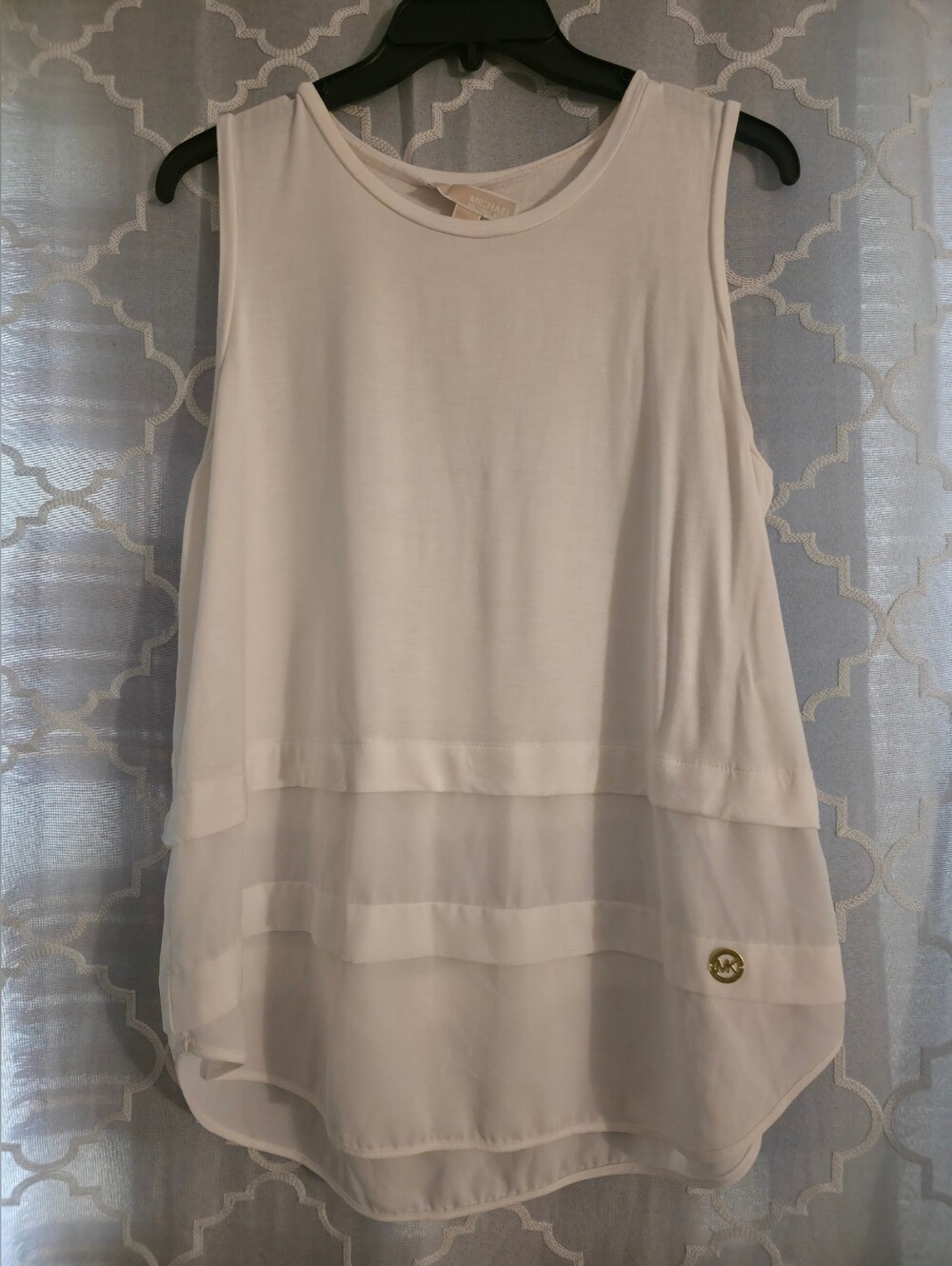 Michael Kors White Sleeveless Layered Chiffon Tank